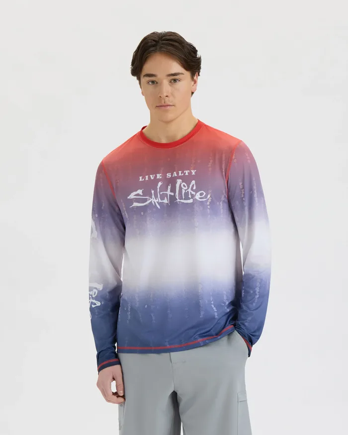 Men’s Red White and Waves Fade Perforated SLX Performance Tee - Image 2