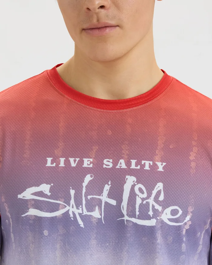 Men’s Red White and Waves Fade Perforated SLX Performance Tee - Image 5